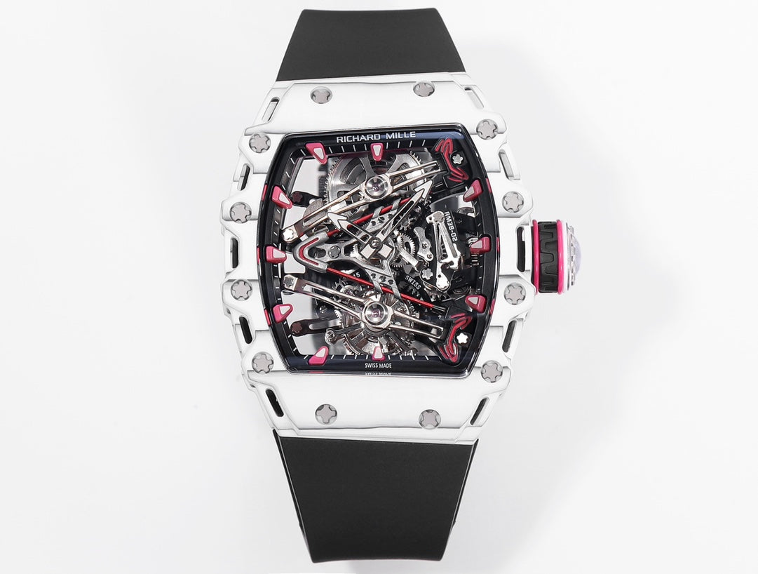 Richard Mille Bubba Watson Tourbillon RM38-02  1:1 Best Edition White Carbon Case Black Rubber Strap