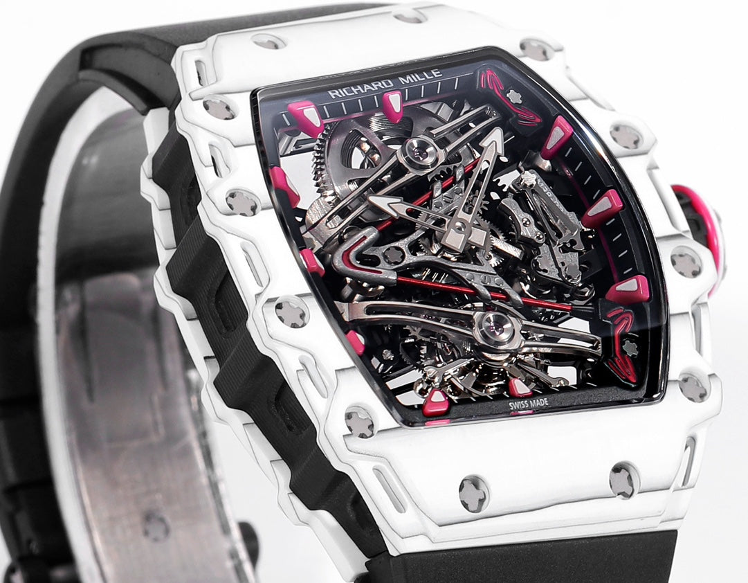 Richard Mille Bubba Watson Tourbillon RM38-02  1:1 Best Edition White Carbon Case Black Rubber Strap