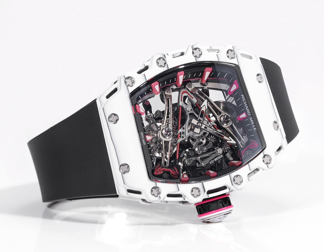 Richard Mille Bubba Watson Tourbillon RM38-02 1:1 Best Edition Cassa in carbonio bianco Cinturino in caucciù nero