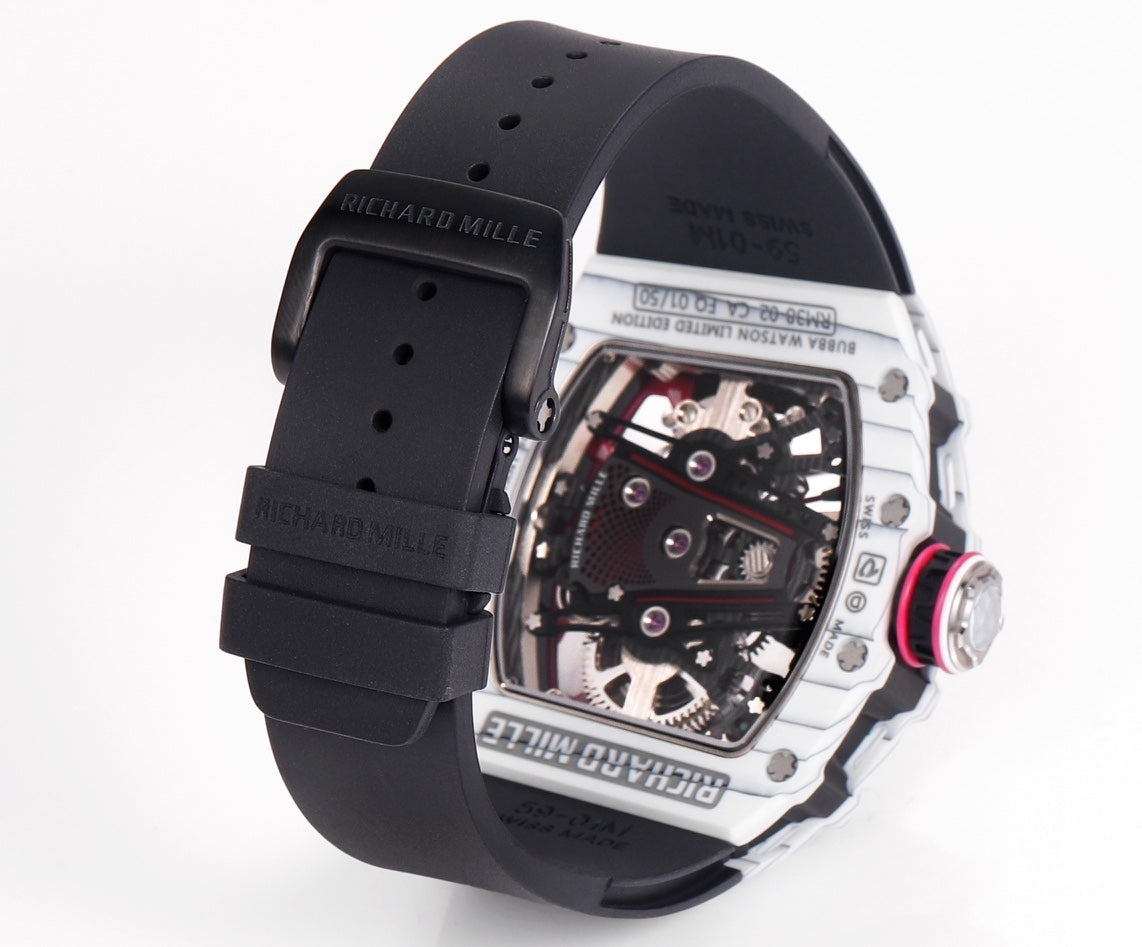 Richard Mille Bubba Watson Tourbillon RM38-02 1:1 Best Edition Cassa in carbonio bianco Cinturino in caucciù nero