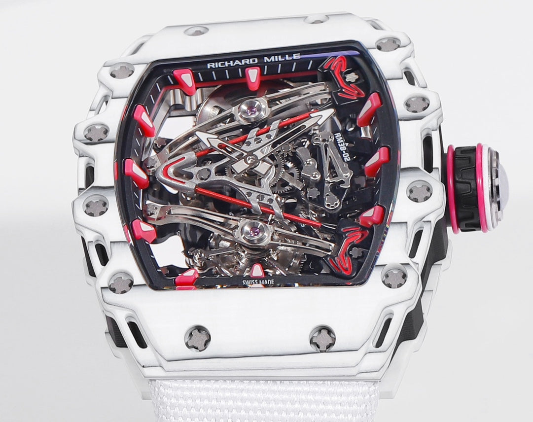 Richard Mille Bubba Watson Tourbillon RM38-02 1:1 Mejor Edición Caja de Carbono Blanco Correa de velcro