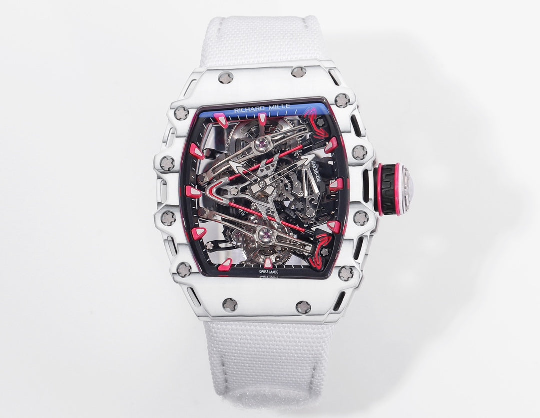 Richard Mille Bubba Watson Tourbillon RM38-02 1:1 Mejor Edición Caja de Carbono Blanco Correa de velcro