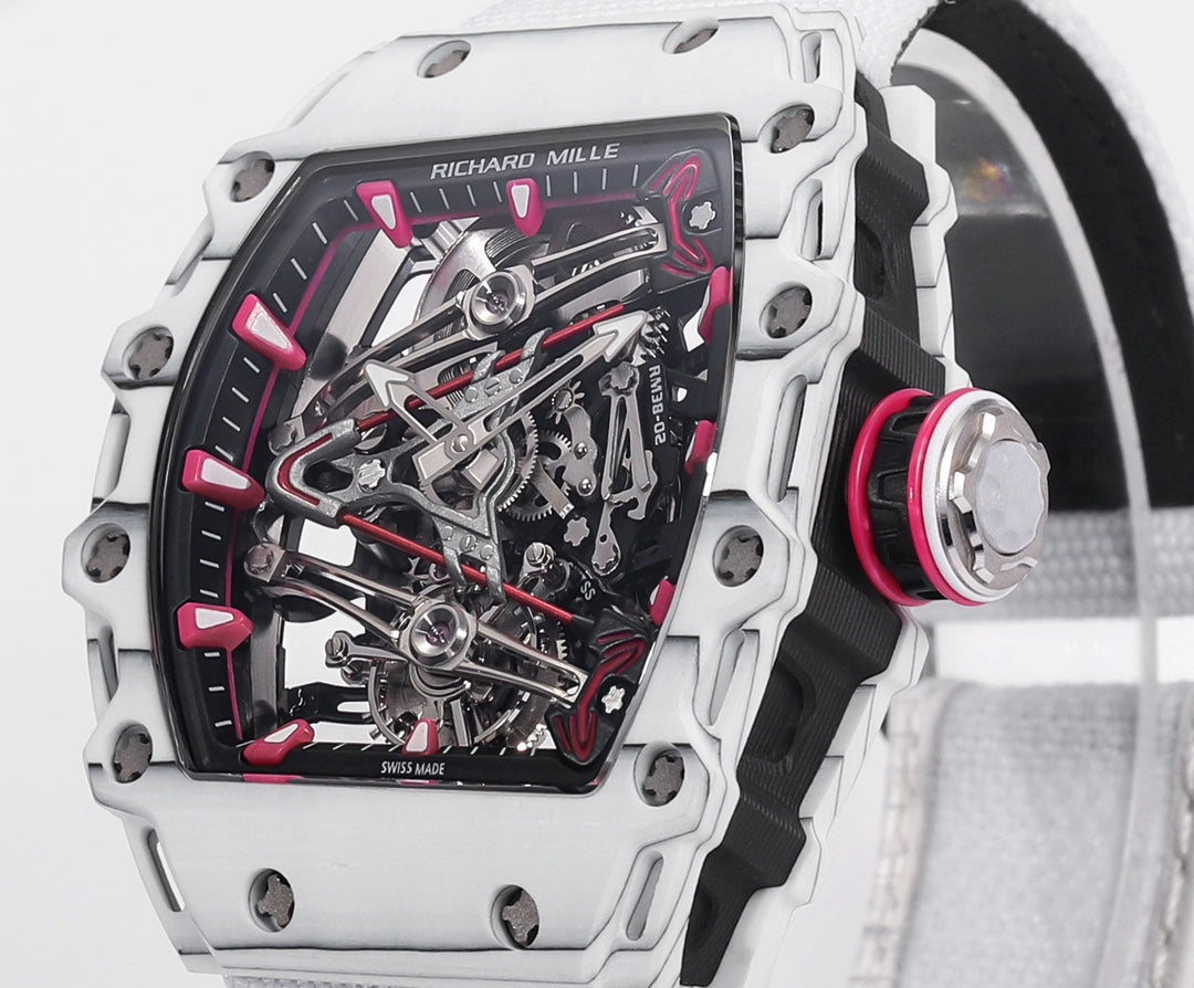 Richard Mille Bubba Watson Tourbillon RM38-02 1:1 Mejor Edición Caja de Carbono Blanco Correa de velcro