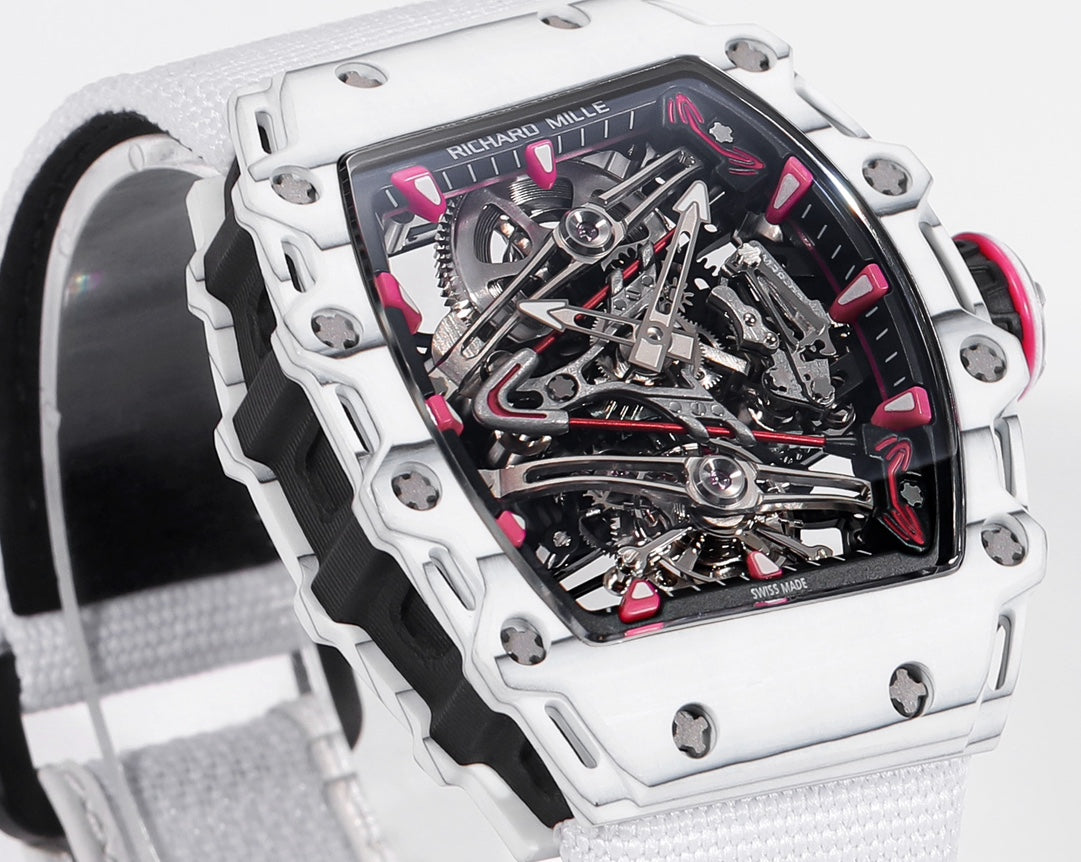 Richard Mille Bubba Watson Tourbillon RM38-02 1:1 Mejor Edición Caja de Carbono Blanco Correa de velcro