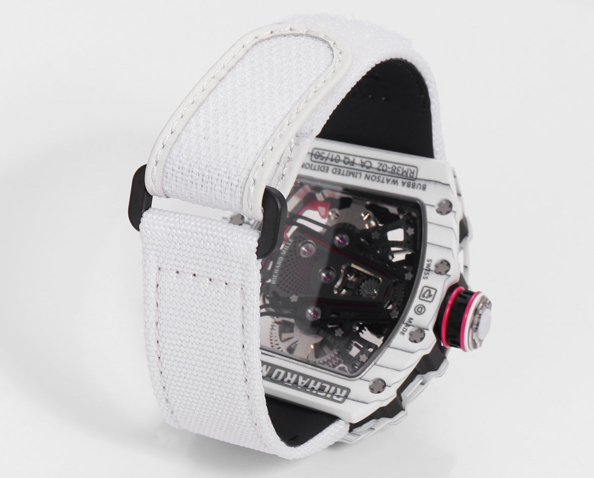 Richard Mille Bubba Watson Tourbillon RM38-02 1:1 Mejor Edición Caja de Carbono Blanco Correa de velcro