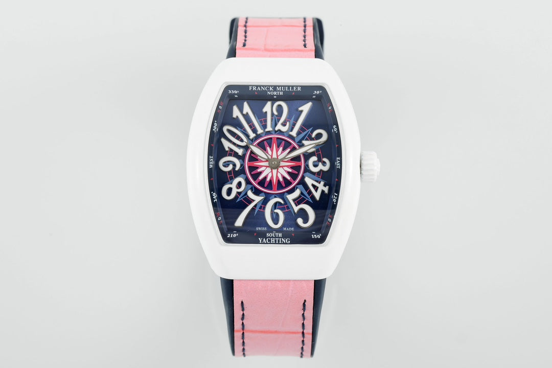 Reloj de mujer Franck Muller V32 Yachting 1:1 Best Edition ABF Factory con correa de caucho rosa