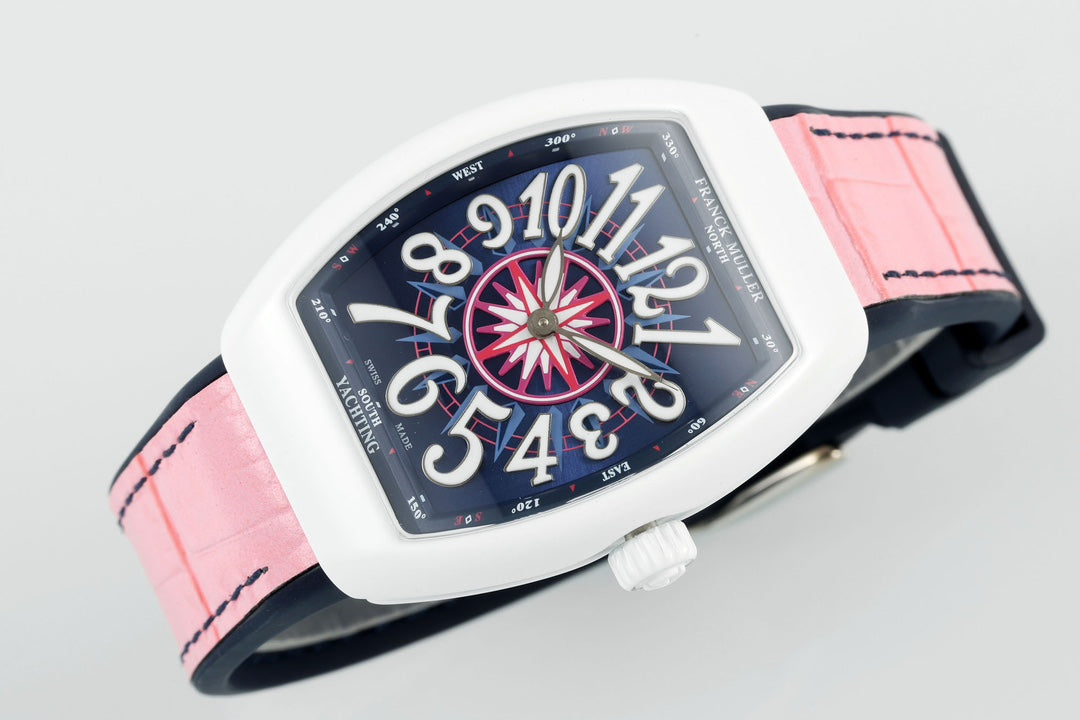 Reloj de mujer Franck Muller V32 Yachting 1:1 Best Edition ABF Factory con correa de caucho rosa