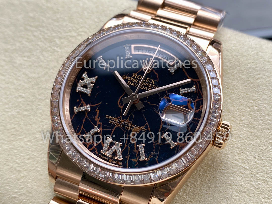 Rolex Day Date M128345RBR-0044 Baguette Bezel 1:1 Miglior Clone 8+ Versione Contrappeso di Fabbrica