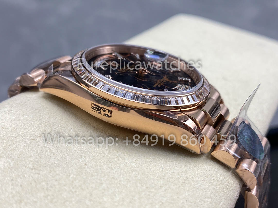 Rolex Day Date M128345RBR-0044 Baguette Bezel 1:1 Miglior Clone 8+ Versione Contrappeso di Fabbrica