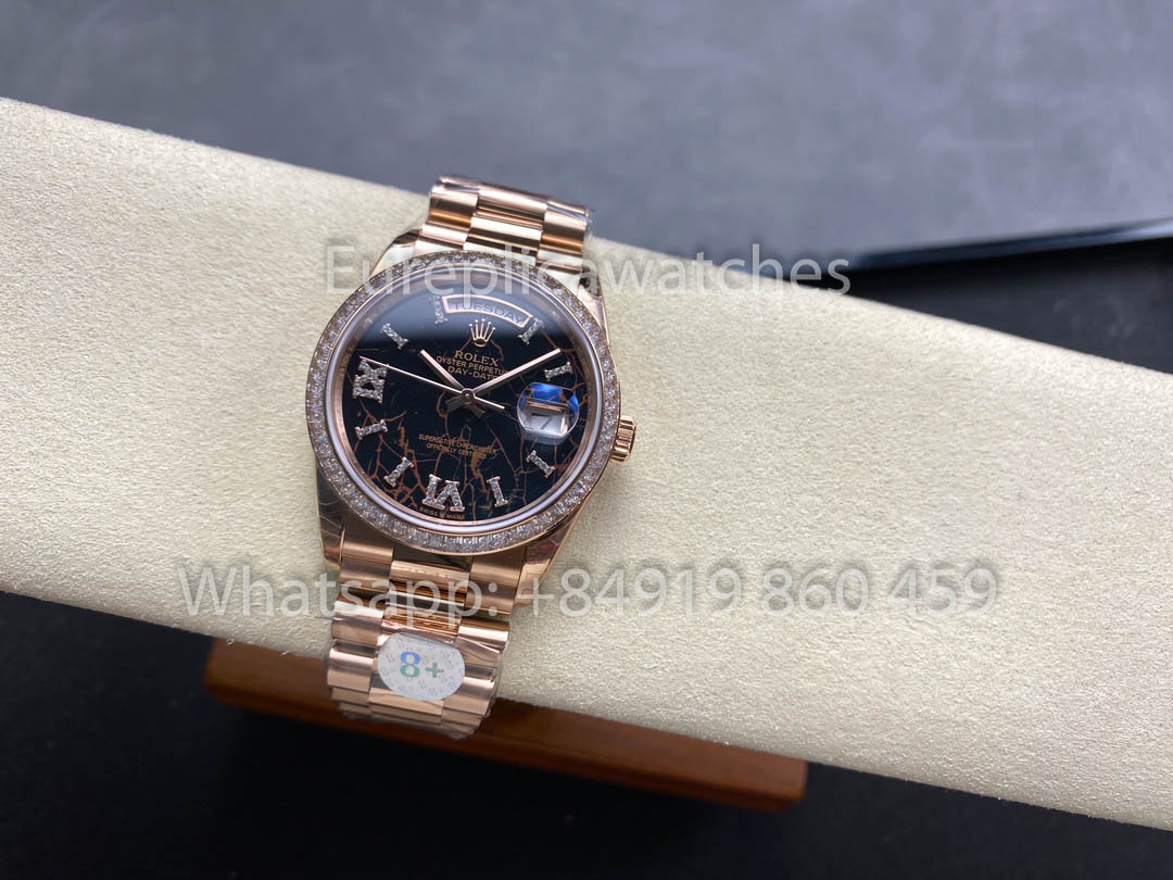 Rolex Day Date M128345RBR-0044 Baguette Bezel 1:1 Miglior Clone 8+ Versione Contrappeso di Fabbrica