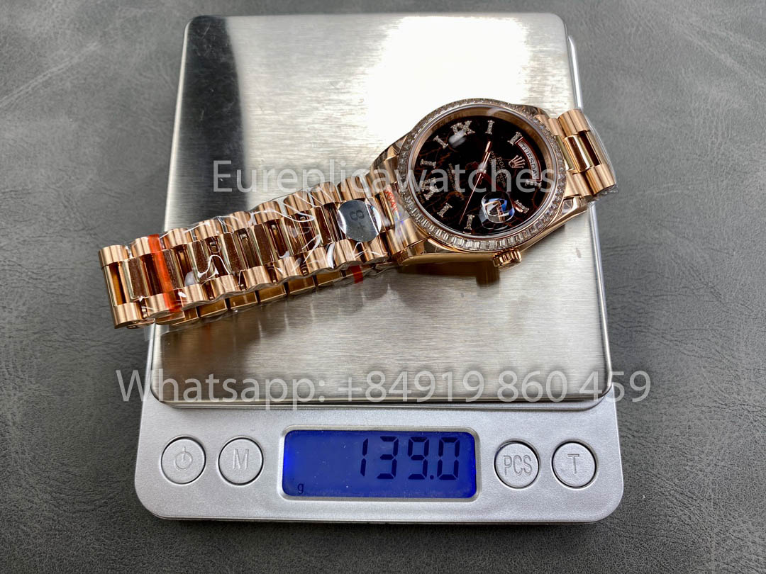 Rolex Day Date M128345RBR-0044 Baguette Bezel 1:1 Miglior Clone 8+ Versione Contrappeso di Fabbrica