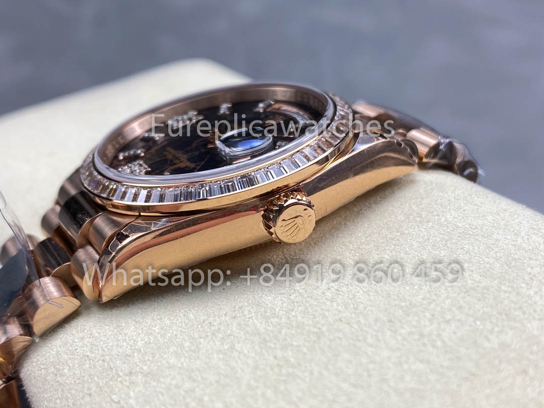 Rolex Day Date M128345RBR-0044 Baguette Bezel 1:1 Miglior Clone 8+ Versione Contrappeso di Fabbrica