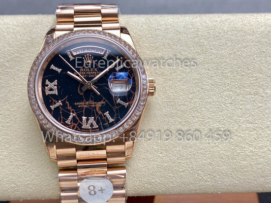 Rolex Day Date M128345RBR-0044 Baguette Bezel 1:1 Miglior Clone 8+ Versione Contrappeso di Fabbrica