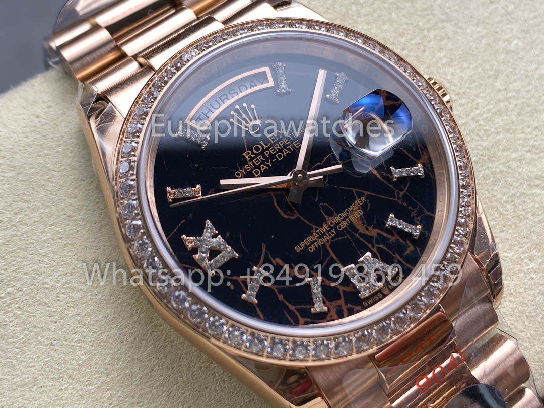 Rolex Day Date M128345RBR-0044 Oro rosa 1:1 Mejor clon 8+ Versión de contrapeso de fábrica