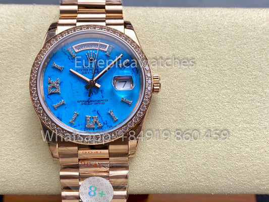 Rolex Day Date 128395TBR-0018 Quadrante Turchese 1:1 Miglior Clone 8+ Versione Contrappeso di Fabbrica