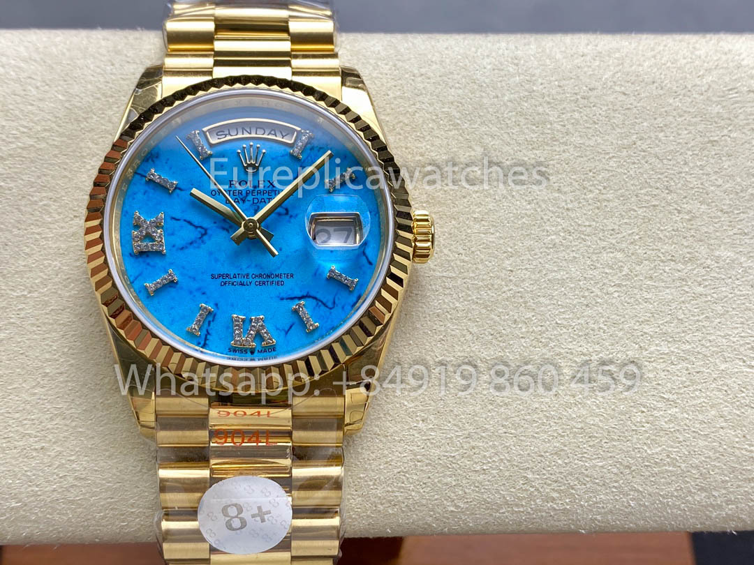 Rolex Day Date 128238-0071 Turquoise Dial  1:1 Best Clone 8+ Factory Counterweight Version