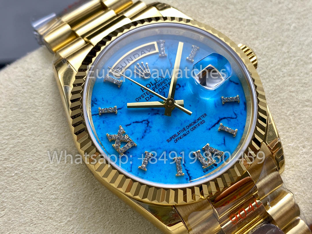 Rolex Day Date 128238-0071 Turquoise Dial  1:1 Best Clone 8+ Factory Counterweight Version