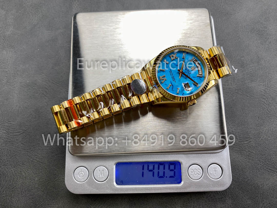 Rolex Day Date 128238-0071 Turquoise Dial  1:1 Best Clone 8+ Factory Counterweight Version