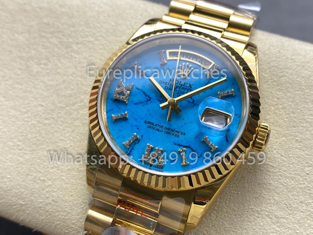 Rolex Day Date 128238-0071 Turquoise Dial  1:1 Best Clone 8+ Factory Counterweight Version