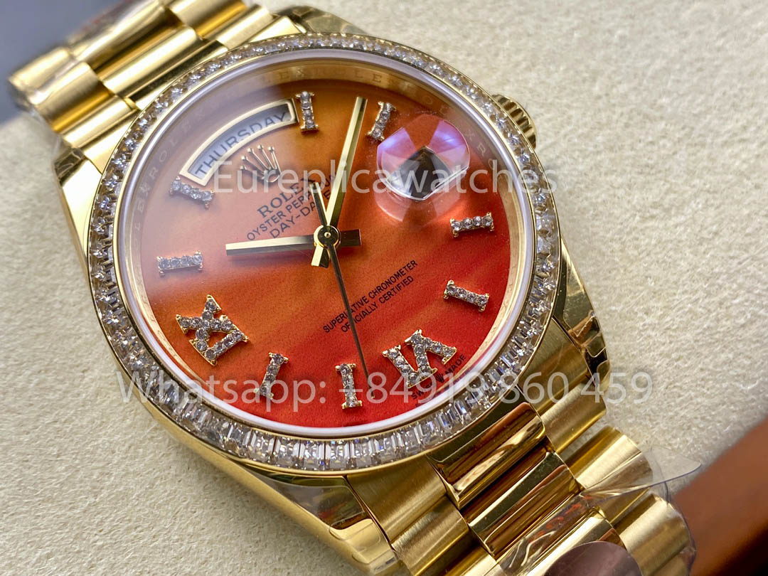 Rolex Day Date 128398TBR-0018 Yellow Gold  1:1 Best Clone 8+ Factory Counterweight Version