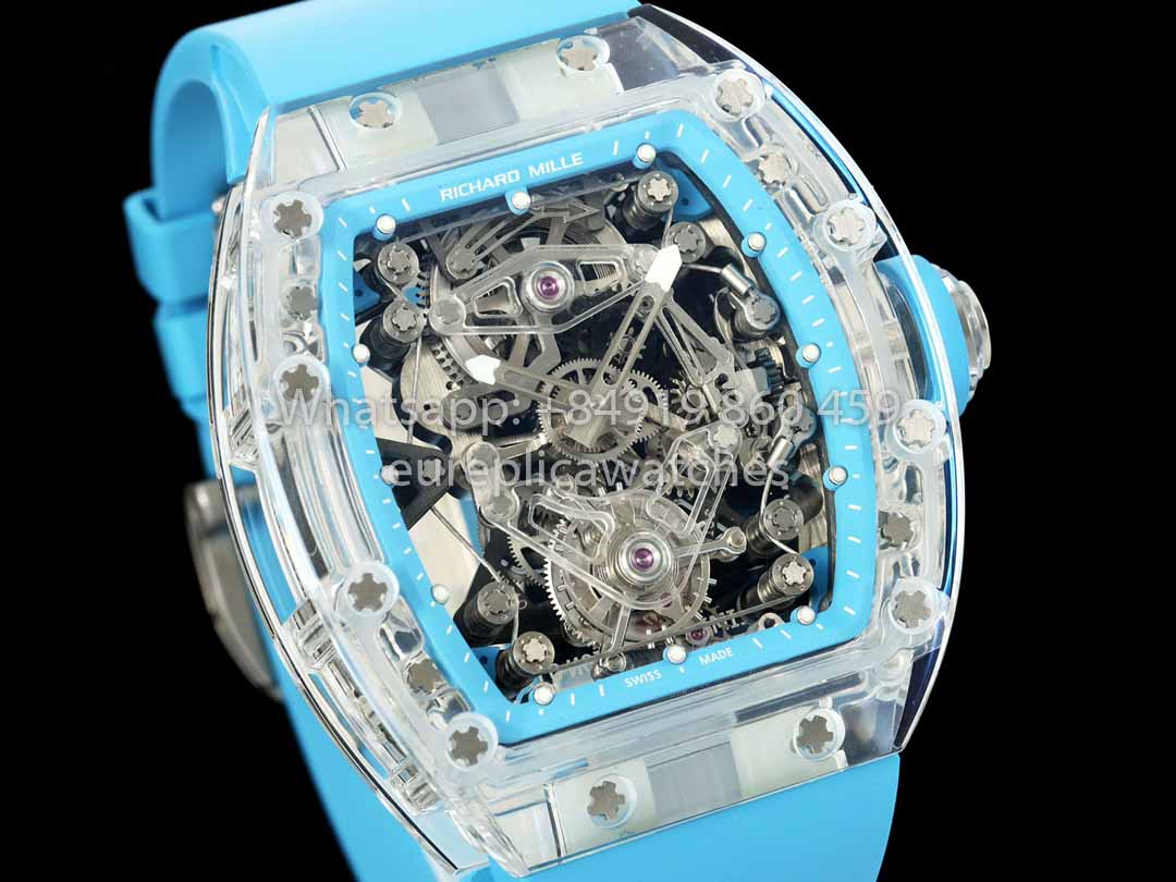 Richard Mille RM 56-02 Tourbillon 1:1 Miglior Clone RM Factory Quadrante Blu e Cinturino Blu Cassa in Zaffiro