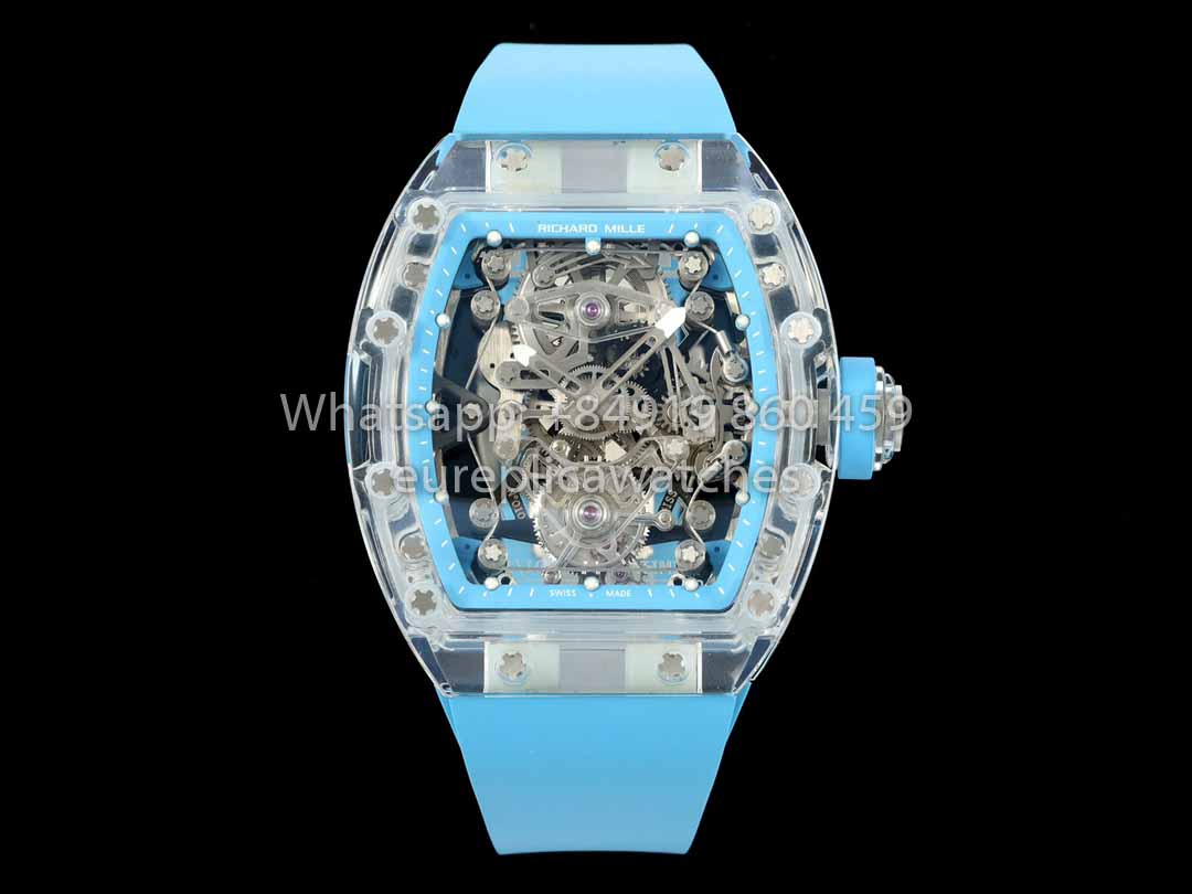 Richard Mille RM 56-02 Tourbillon 1:1 Miglior Clone RM Factory Quadrante Blu e Cinturino Blu Cassa in Zaffiro