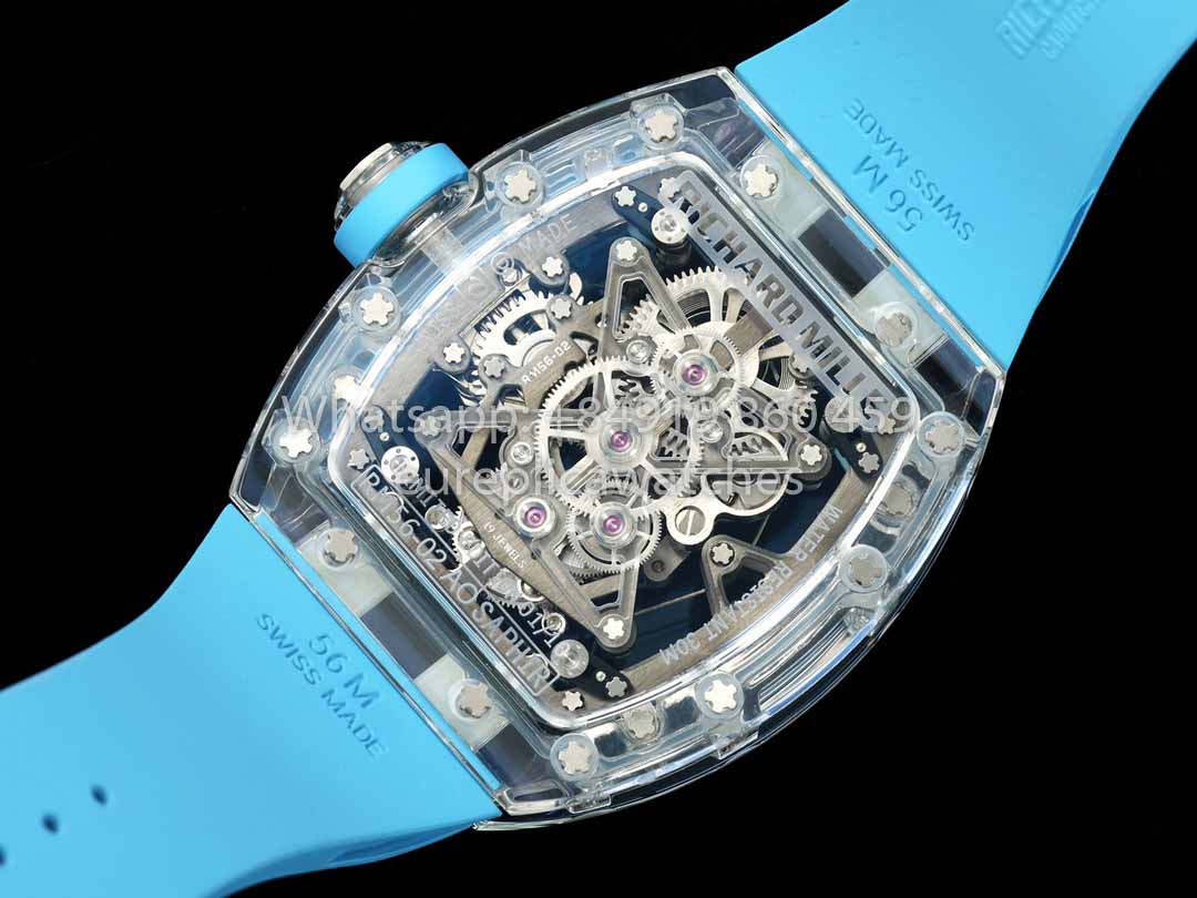 Richard Mille RM 56-02 Tourbillon 1:1 Miglior Clone RM Factory Quadrante Blu e Cinturino Blu Cassa in Zaffiro