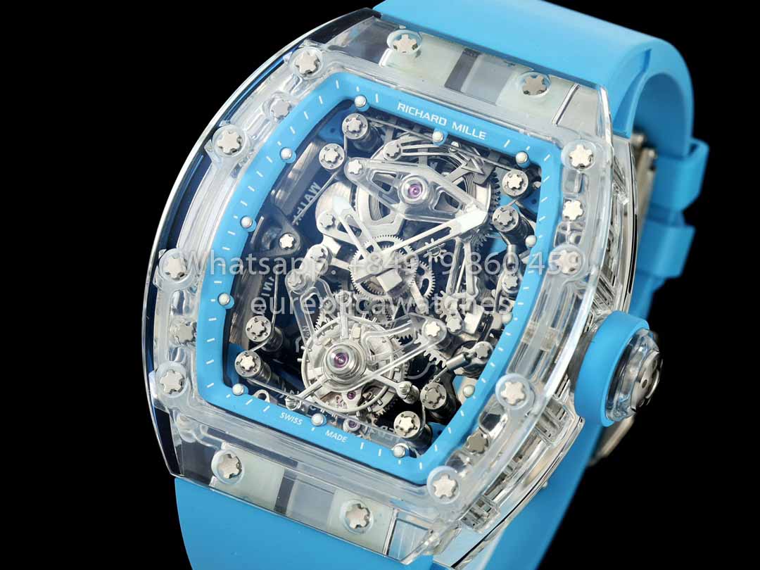 Richard Mille RM 56-02 Tourbillon 1:1 Miglior Clone RM Factory Quadrante Blu e Cinturino Blu Cassa in Zaffiro