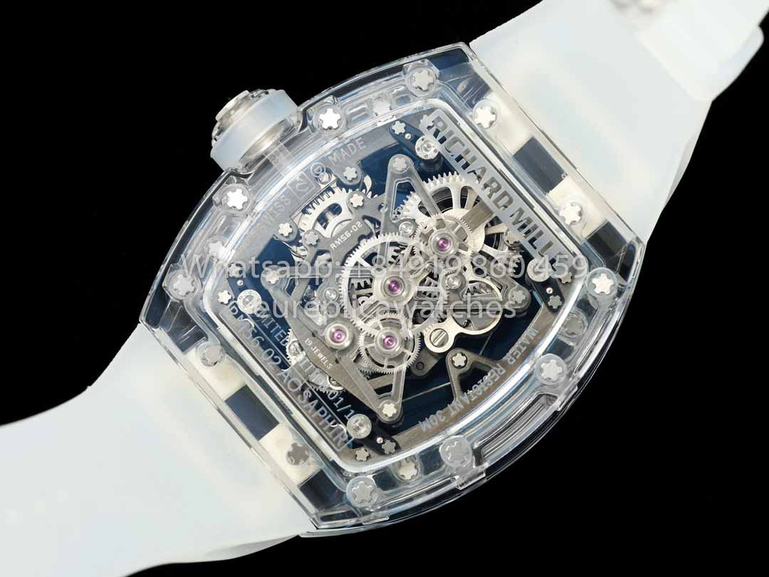 Richard Mille RM 56-02 Tourbillon 1:1 Mejor clon RM Factory Caja transparente Esfera blanca