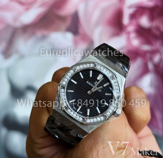 Audemars Piguet 67651OR Orologio al quarzo da donna 1:1 Miglior clone V7 Factory Cinturino in pelle nera