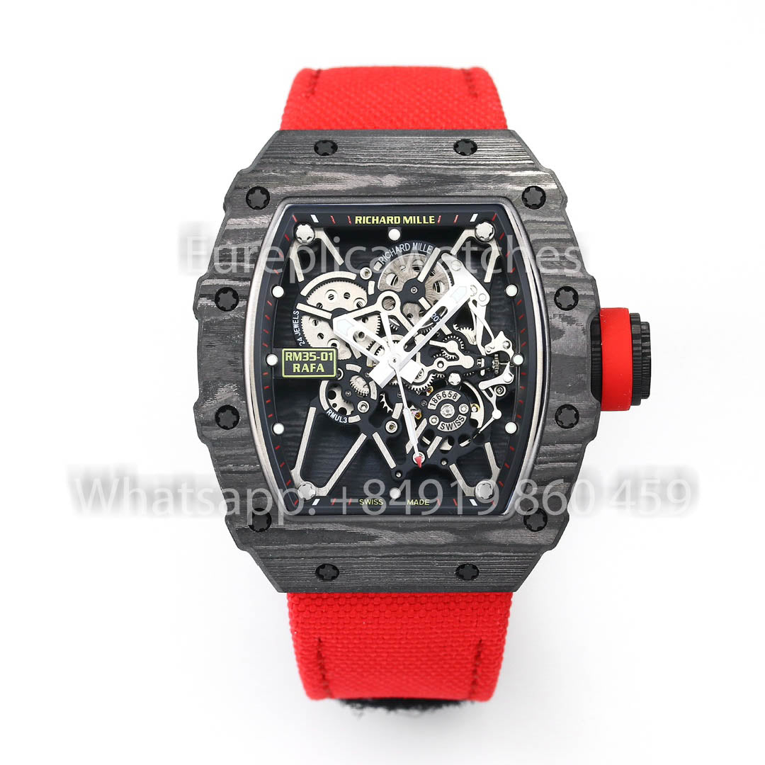 Richard Mille RM35-01 NTPT Carbon 1:1 Best Clone BBR Factory V2 Red Velcro Strap