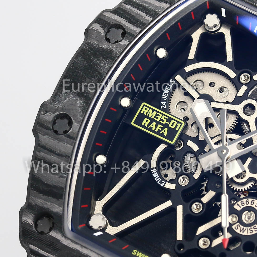 Richard Mille RM35-01 NTPT Carbon 1:1 Miglior Clone BBR Factory V2 Cinturino in Velcro Rosso