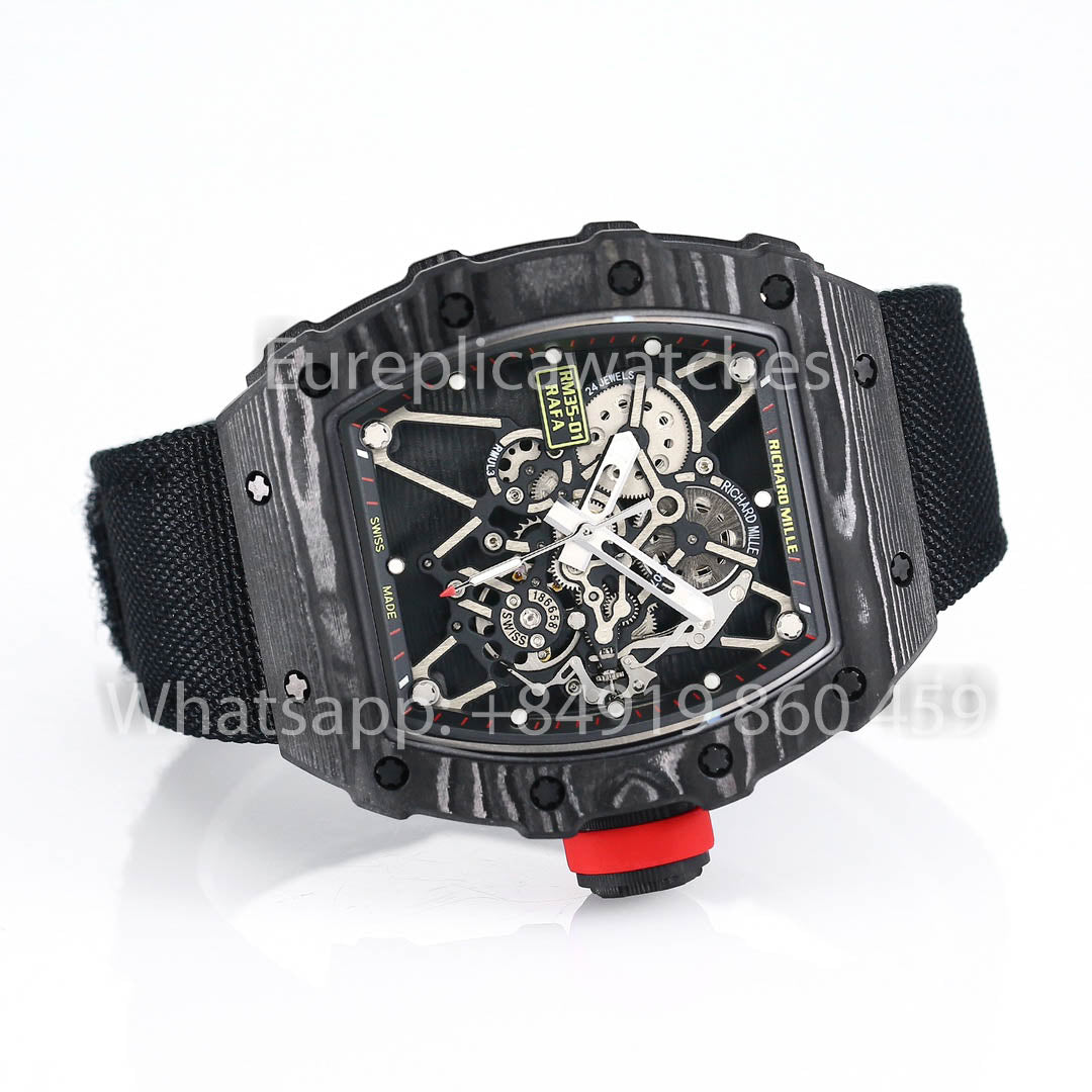 Richard Mille RM35-01 NTPT Carbon 1:1 Miglior Clone BBR Factory V2 Cinturino in Velcro Nero