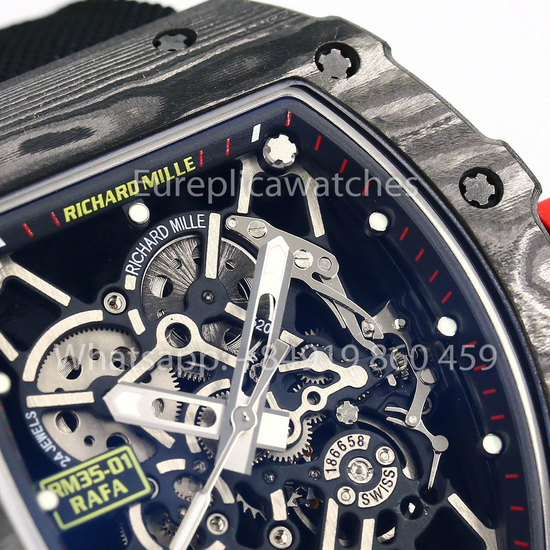 Richard Mille RM35-01 NTPT Carbon 1:1 Miglior Clone BBR Factory V2 Cinturino in Velcro Nero