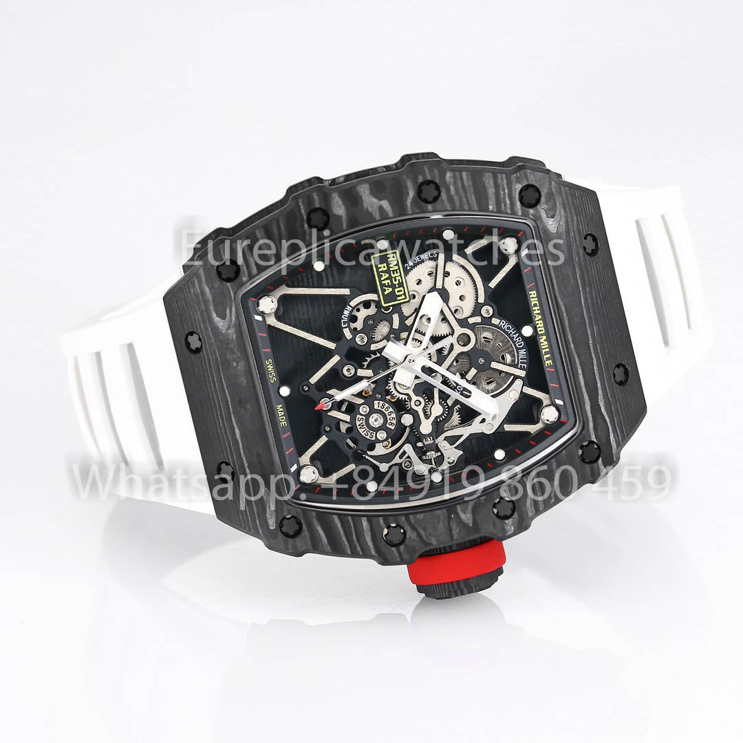 Richard Mille RM35-01 NTPT Carbon 1:1 Miglior Clone BBR Factory V2 Cinturino in gomma bianca