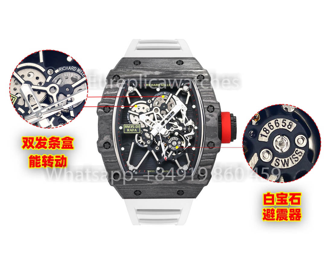 Richard Mille RM35-01 NTPT Carbon 1:1 Miglior Clone BBR Factory V2 Cinturino in gomma bianca