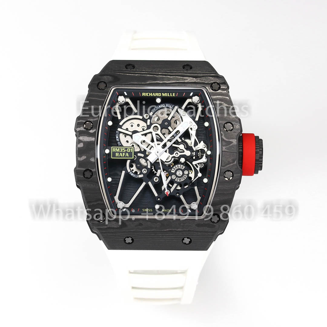 Richard Mille RM35-01 NTPT Carbon 1:1 Best Clone BBR Factory V2 White Rubber Strap