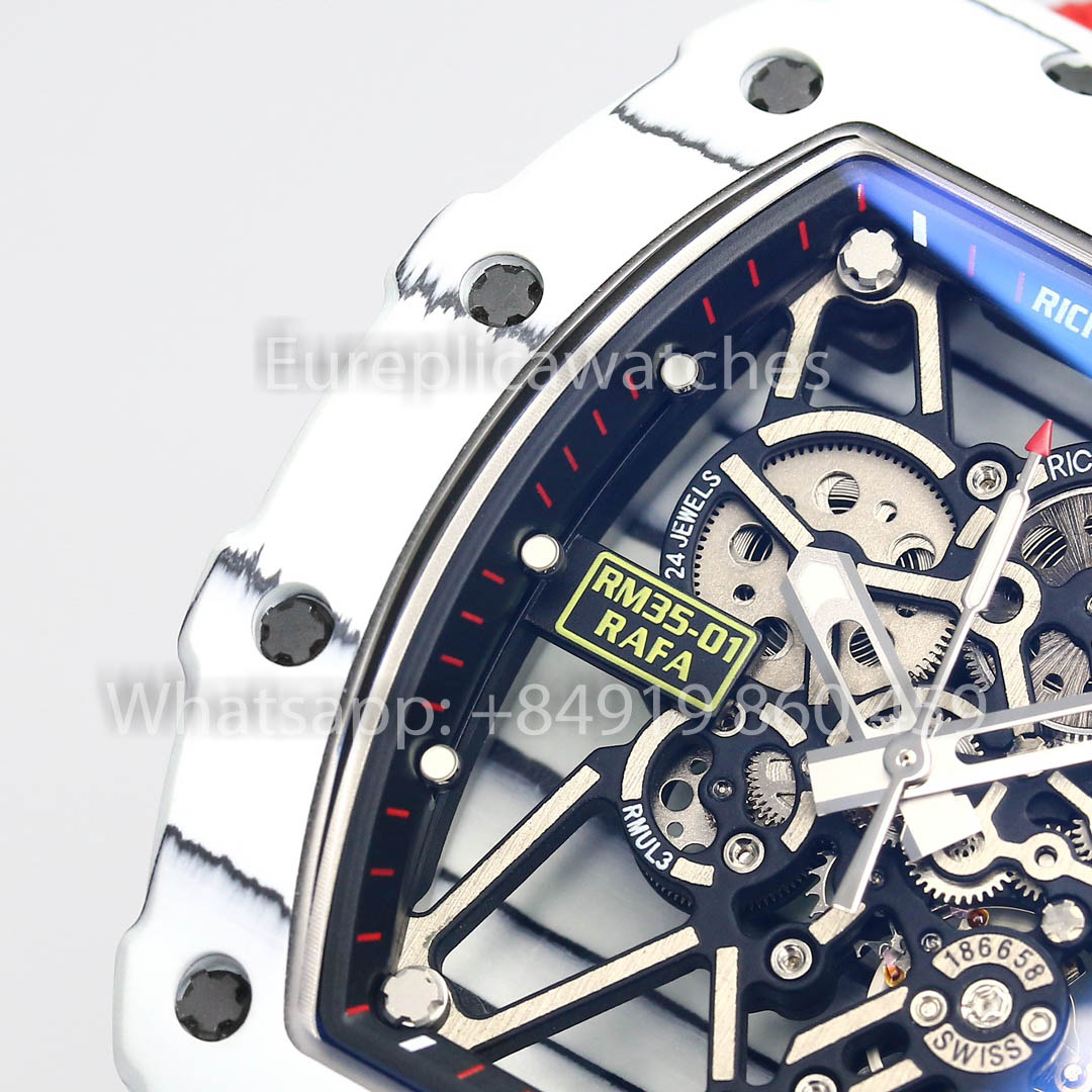 Richard Mille RM35-01 White Carbon 1:1 Best Clone BBR Factory V2 Red Velcro Strap