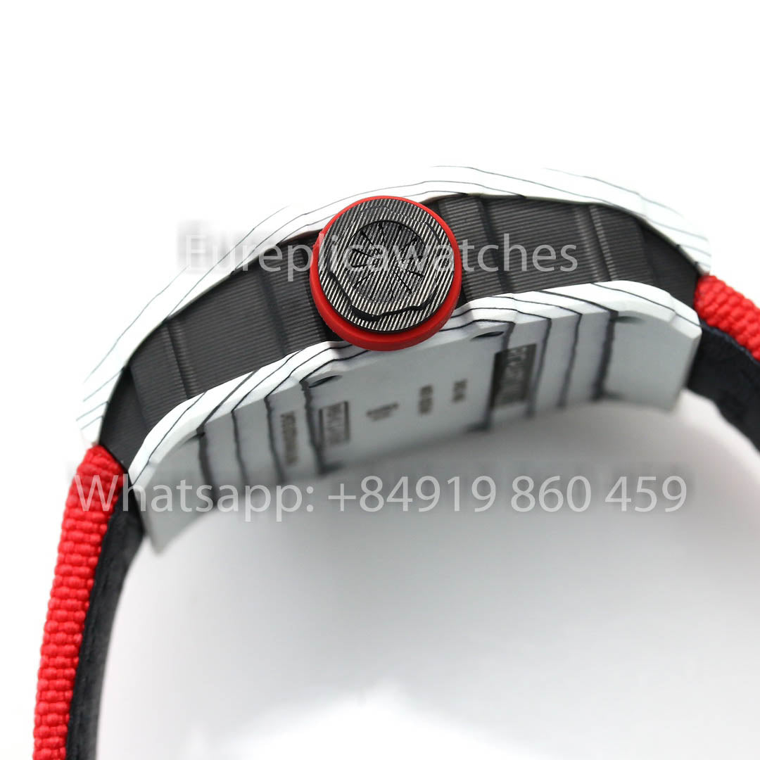 Richard Mille RM35-01 White Carbon 1:1 Best Clone BBR Factory V2 Red Velcro Strap