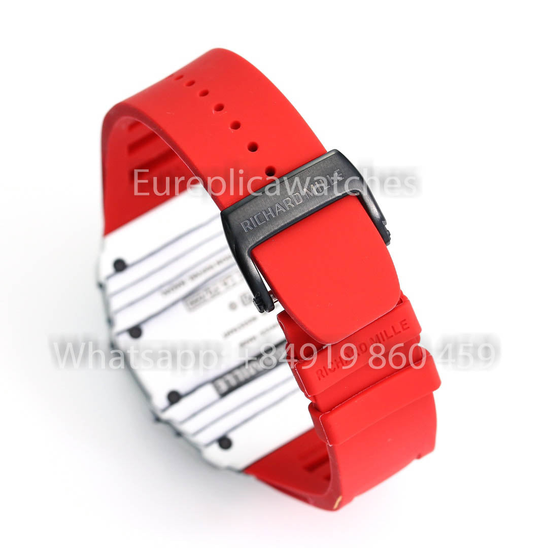 Richard Mille RM35-01 White Carbon 1:1 Best Clone BBR Factory V2 Red Rubber Strap