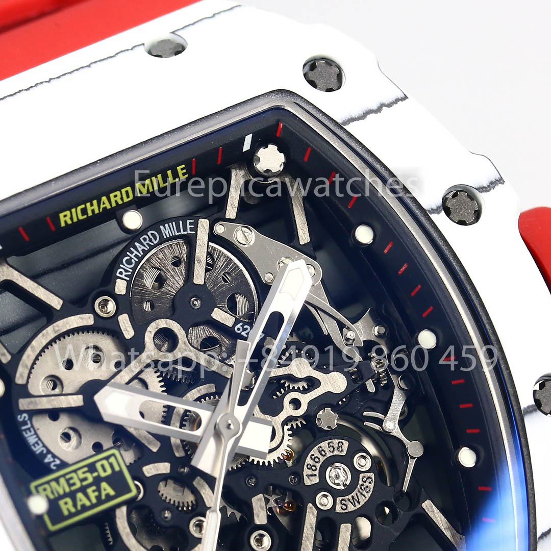 Richard Mille RM35-01 White Carbon 1:1 Best Clone BBR Factory V2 Red Rubber Strap