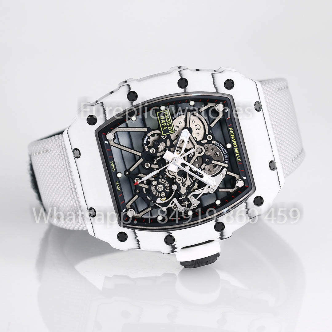 Richard Mille RM35-01 Carbonio Bianco 1:1 Miglior Clone BBR Factory V2 Cinturino Bianco Velcro