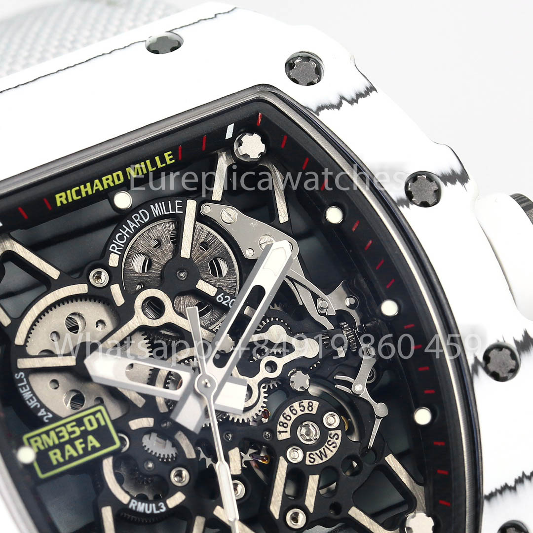 Richard Mille RM35-01 White Carbon 1:1 Best Clone BBR Factory V2 White Velcro Strap