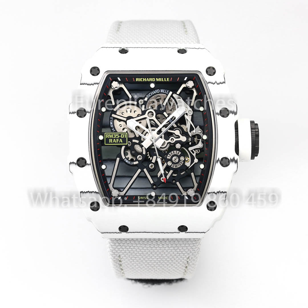 Richard Mille RM35-01 White Carbon 1:1 Best Clone BBR Factory V2 White Velcro Strap