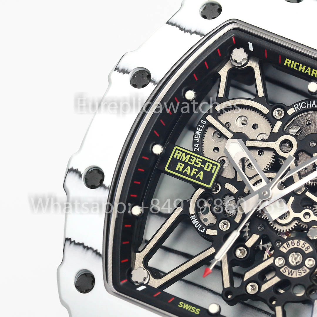 Richard Mille RM35-01 Carbonio Bianco 1:1 Miglior Clone BBR Factory V2 Cinturino Bianco Velcro