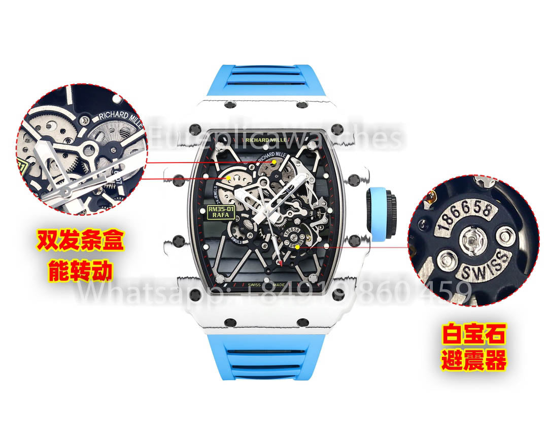 Richard Mille RM35-01 White Carbon 1:1 Best Clone BBR Factory V2 Blue Rubber Strap