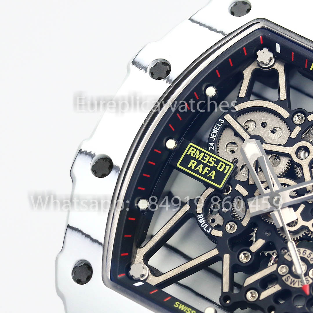 Richard Mille RM35-01 Carbonio Bianco 1:1 Miglior Clone BBR Factory V2 Cinturino in Gomma Blu