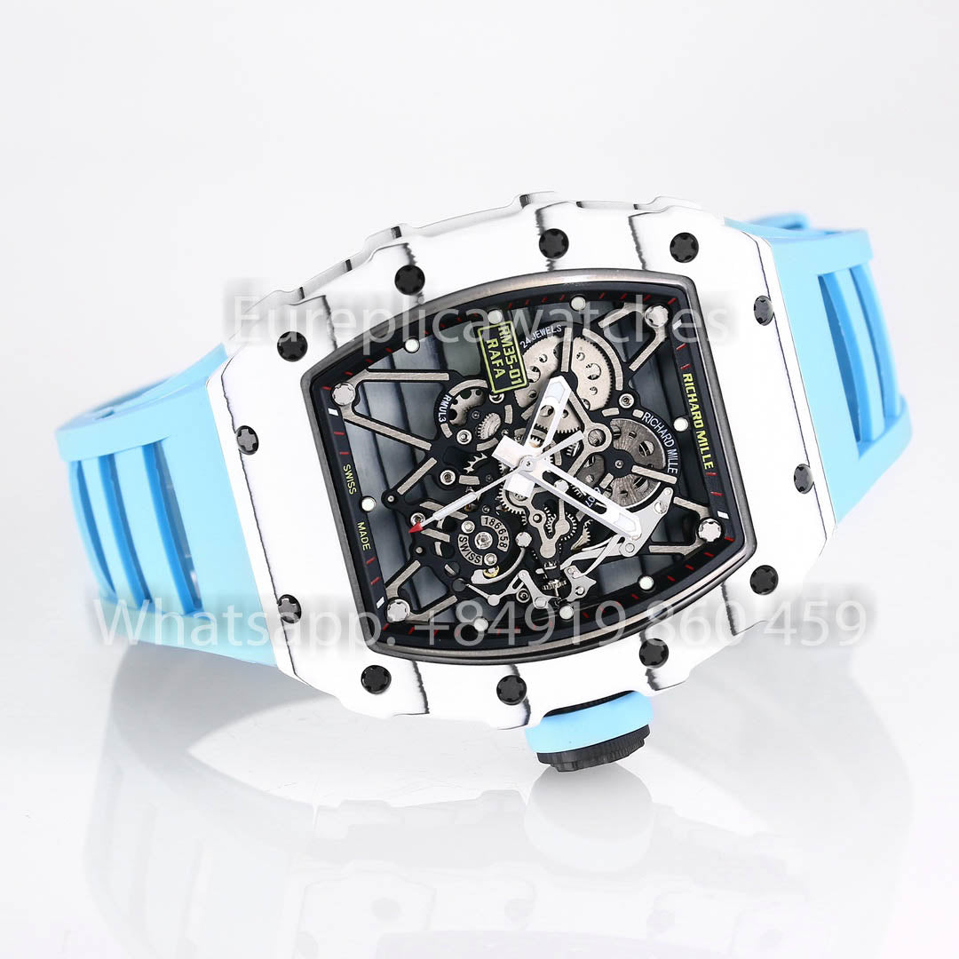 Richard Mille RM35-01 White Carbon 1:1 Best Clone BBR Factory V2 Blue Rubber Strap