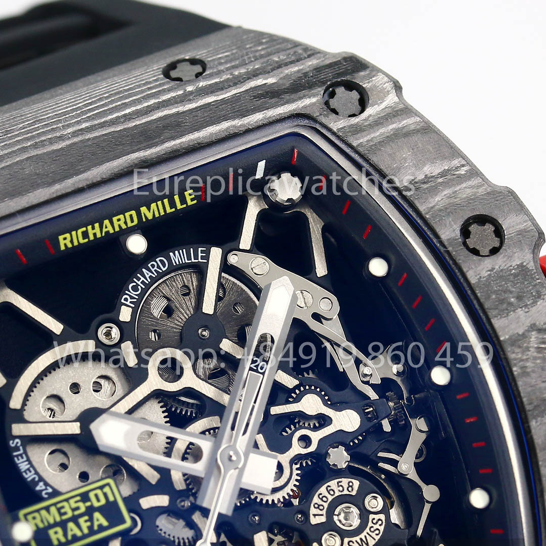 Richard Mille RM35-01 NTPT Carbon Case 1:1 Best Clone BBR Factory V2 Black Rubber Strap