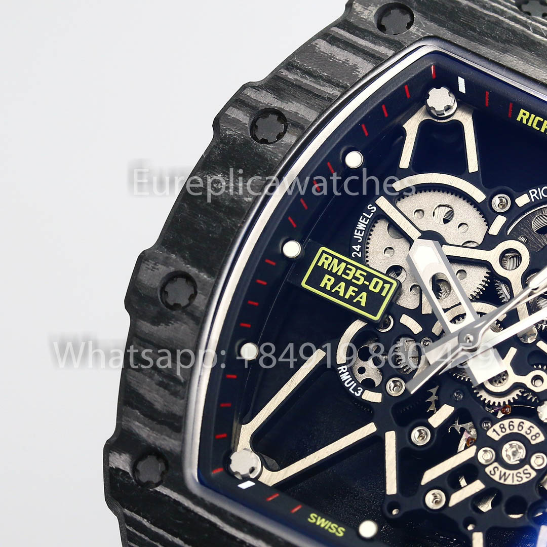 Richard Mille RM35-01 NTPT Carbon Case 1:1 Best Clone BBR Factory V2 Black Rubber Strap